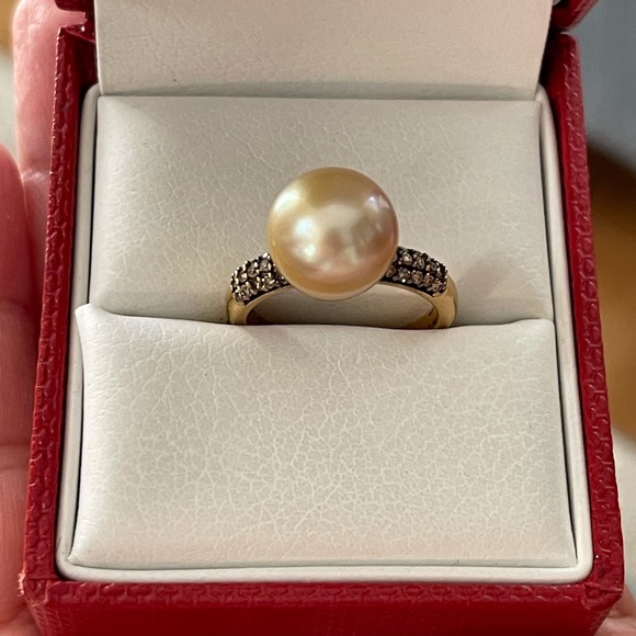 Natural champagne diamond pearl gold plated sterling silver size 8 ring - Picture 5 of 9